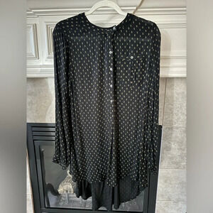 Free People Coal Combo Boho High Low Shirt Dress/Tunic Black Size Medium